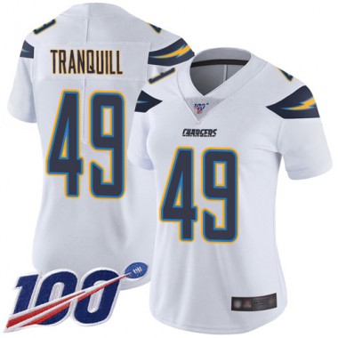 Los Angeles Chargers NFL Football Drue Tranquill White Jersey Women Limited 49 Road 100th Season Vapor Untouchable